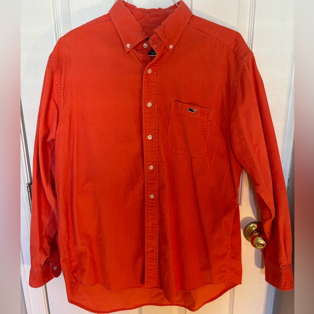 Vineyard Vines Corduroy Tucker Button Down Shirt in Orange